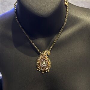 Vintage Chico's artisan paisley style rhinestone pendant necklace adjustable